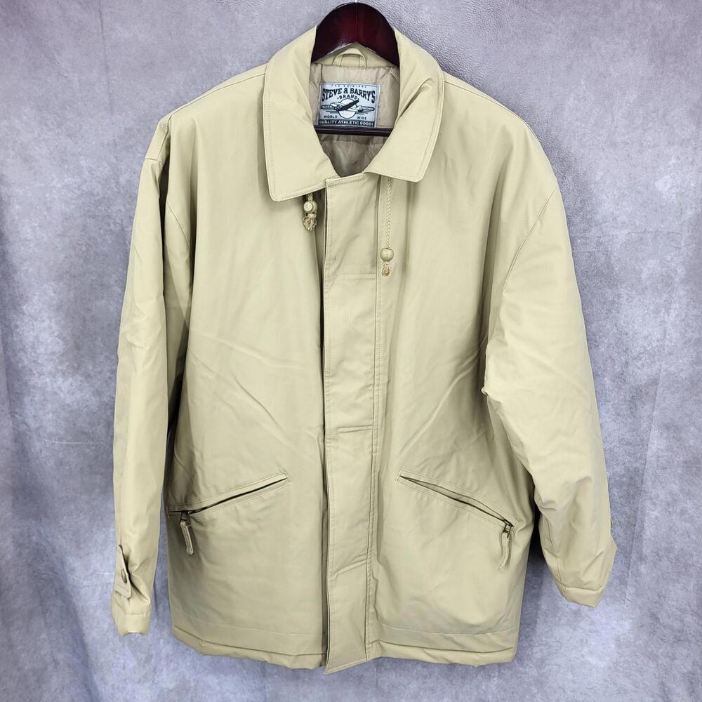 Steve & Barrys Jacket Mens XL Beige Full Zip Quilt Lined Coat Hunting Outdoors